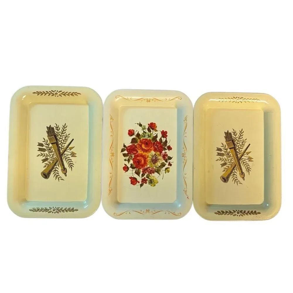 3 Vintage Small Metal Trinket Trays